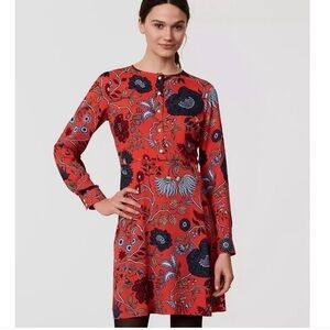 Ann Taylor Loft Primavera Tamale Red Floral Long Sleeve Dress SZ 6